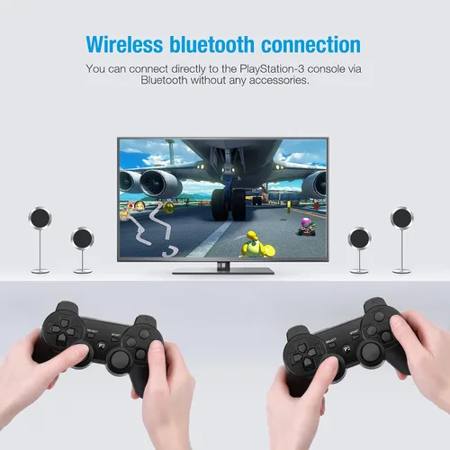Vista 4 de Powerextra Wireless Controller Compatible with PS-3 2 Pack High Performance Gaming Controller with Upgraded Joystick for Play-Station 3 Black