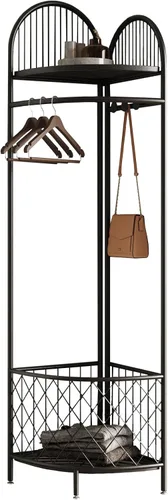 Vista 2 de Perchero de esquina con almacenamiento y ganchos, árbol de pasillo perchero de esquina de metal para el hogar, dormitorio, sala de estar, entrada