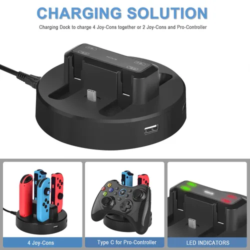 Vista 5 de Welwel Accessories Bundle Compatible with Nintendo Switch, Accessories Kit with Carrying Case, 5 Angles Bracket, Charging Dock, 24 Games Case