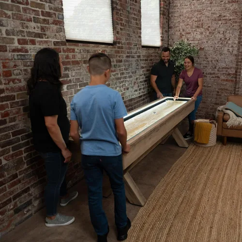 Vista 2 de American Legend Mesa de Shuffleboard LED con Superficie de Buffet - Estilo Moderno - Rieles LED que se Iluminan - Superficie de Buffet con Diseño