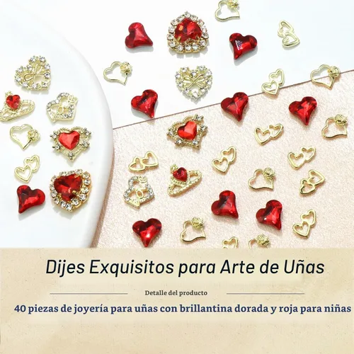Vista 6 de RODAKY 40 dijes de uñas de corazón de cristal rojo, gemas de uñas para el día de San Valentín para uñas, arte de lujo, accesorios de decoración