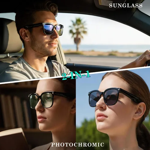 Vista 3 de EarlySincere Lentes inteligentes con cámara EIS 4K y asistente de voz AI, lentes polarizados con traducción en vivo, Bluetooth 5.4, lentes grises