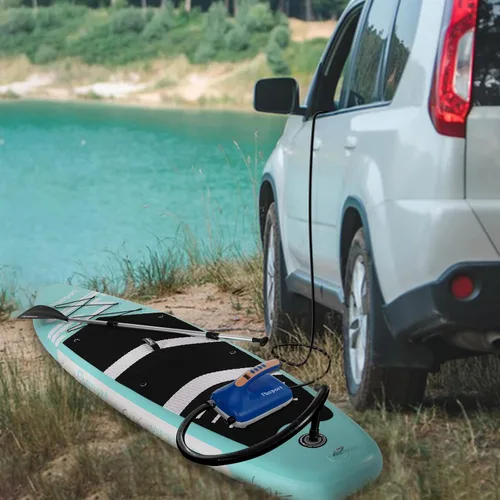 Vista 5 de Bomba de aire eléctrica para vehículo SUP de alta presión de 20 PSI, bomba de tabla de remo de inflado para tablas de remo de pie, función