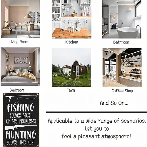 Vista 5 de Cartel de metal retro para decoración de pared con texto en inglés «Fishing Hung Hung» para garaje, hombre, cueva, baño, dormitorio, granja