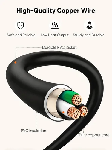 Vista 3 de CableCreation Cable de alimentación resistente de 6 pies 14 AWG NEMA 5-15P