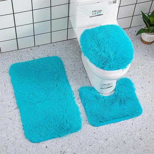 Vista 29 de Juego de 3 tapetes de baño para baño, suaves, antideslizantes, suaves, en forma de U, tapete para inodoro, tapete de baño y tapa de inodoro