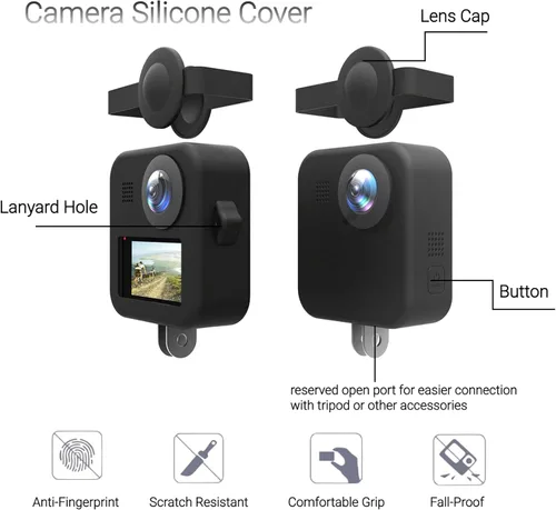 Vista 2 de Cuerpo de cámara de silicona y cubierta de lente, funda de silicona suave, cordón ajustable, para Max, negro