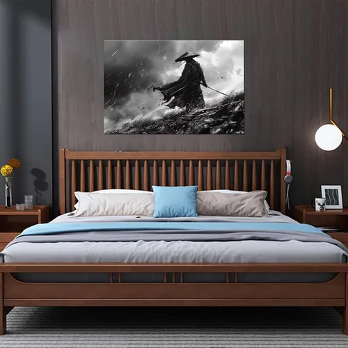 Vista 2 de Arte de pared de samurái japonés para sala de estar y dormitorio, impresiones en lienzo japonesas, póster samurái, arte enmarcado listo para colgar