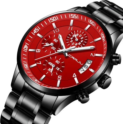 Vista 2 de CRRJU - Reloj de pulsera de acero inoxidable para hombre resistente al agua cronógrafo correa de acero inoxidable