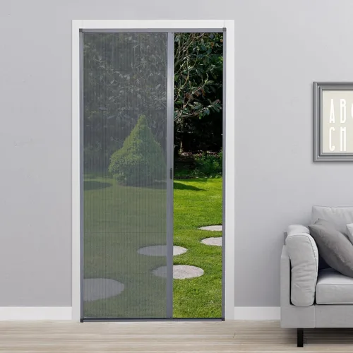 Vista 8 de MaKefeile Puerta de rejilla retráctil sin perforación, puertas de rejilla plegables con marco de aluminio para patio, puerta francesa, puerta