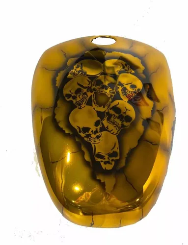 Vista 6 de Cubierta de tanque de gasolina para motocicleta Skull Nightmare simonkustom, elige tu modelo de bicicleta (amarillo mate, RE Meteor 350)