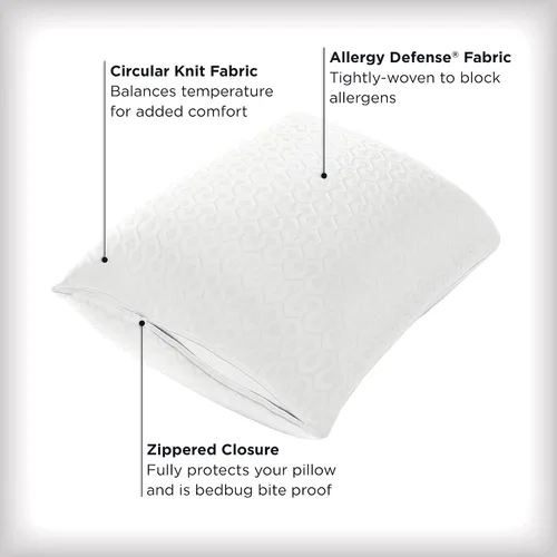 Vista 2 de AllerEase Protector de almohada de defensa contra alergias de partículas de platino, con equilibrio de temperatura, lujoso tejido mullido, lavable a