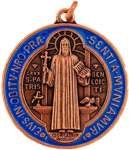 Vista 2 de VILLAGE GIFT IMPORTERS Colgante de medalla de bronce de San Benito de 2 pulgadas Medalla de bronce fundido completo Liso o de color Joyería