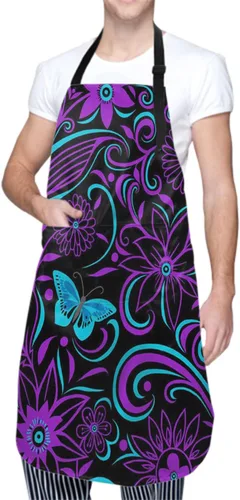 Vista 2 de Giwawa Delantal de artista con bolsillos, delantal con babero artístico, delantales abstractos para mujeres y hombres, delantales de acuarela