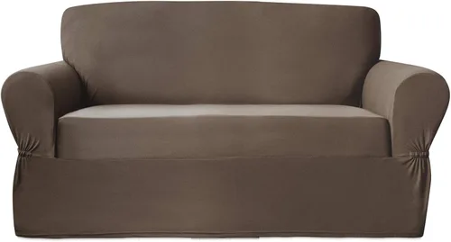 Vista 7 de Zenna Home, Funda para muebles color chocolate/marrón: Funda elástica de felpa de 1 pieza para sofá biplaza (EFCLSTCH)