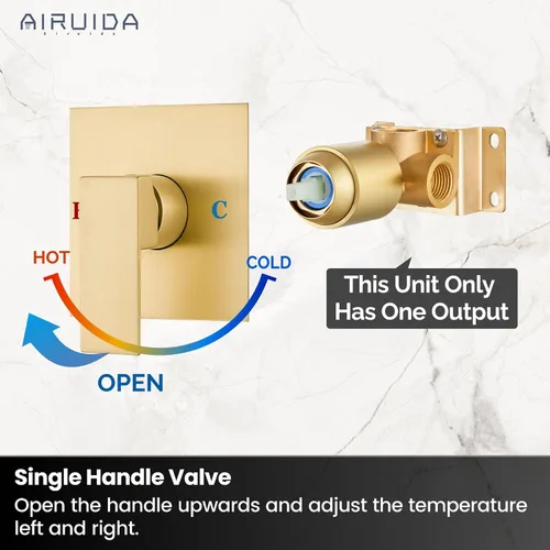 Vista 7 de Airuida Kit de Acabado de Válvula de Ducha de Una Sola Manija – Válvula de Instalación Empotrada de Latón para Montaje en Pared con Conexión