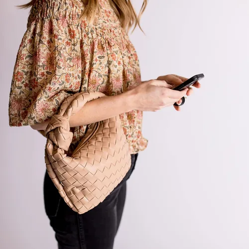 Vista 6 de Bolso de mano tejido de piel sintética suave para mujer, bolso de hombro tejido, bolso de mano casual, bolso de mano para mujer, bolso de mano