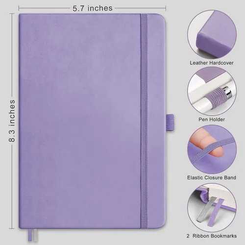 Vista 2 de RETTACY Lined Journal Notebook, 192 Numbered Pages per Pack, 5.7'' x 8.3'' 2-Pack, Leather Hardcover, 100 GSM Thick Paper, for Men & Women, Negro