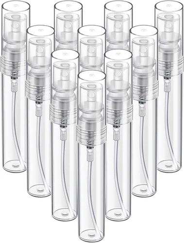 Vista 9 de Fandamei Mini botella de spray, paquete de 10 mini botellas de plástico de 0.1 fl oz vacías, perfume recargable de niebla fina, botella de spray