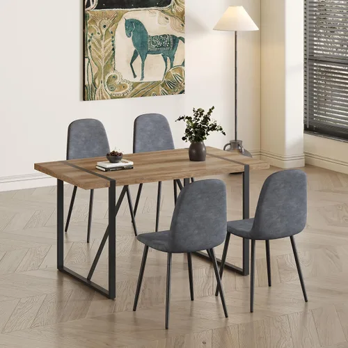 Vista 27 de Mesa de comedor de 55 pulgadas para 4-6, mesa de cocina de madera con patas de metal, mesa de comedor para 4-6 para el hogar, comedor, sala de estar