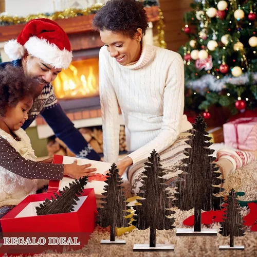 Vista 7 de Barydat - 4 piezas de decoración de mesa de Navidad, centro de mesa de madera, pino