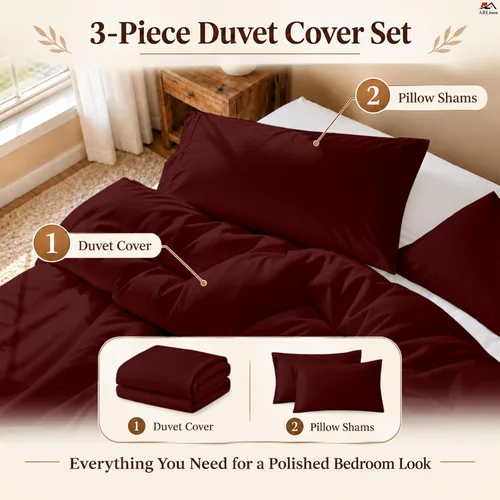 Vista 4 de ARlinen Juego de funda de edredón de tamaño individual, 100% algodón egipcio, juego de ropa de cama de 3 piezas con cierre de cremallera, incluye 1