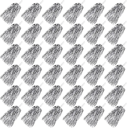 Vista 11 de HAVAGDTM 36PCS Cheerleading Pom Poms Metallic Foil Plastic Pom Poms with Baton Handle for Game Sports Squads Dancing Party Football Basketball Club