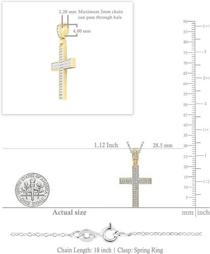 Vista 5 de Dazzlingrock Collection Round White Diamond Unisex Hip-Hop Cross Religious Slider Pendant with 18 inch Chain (0.18 ctw, Color I-J Clarity, I1-I3) in