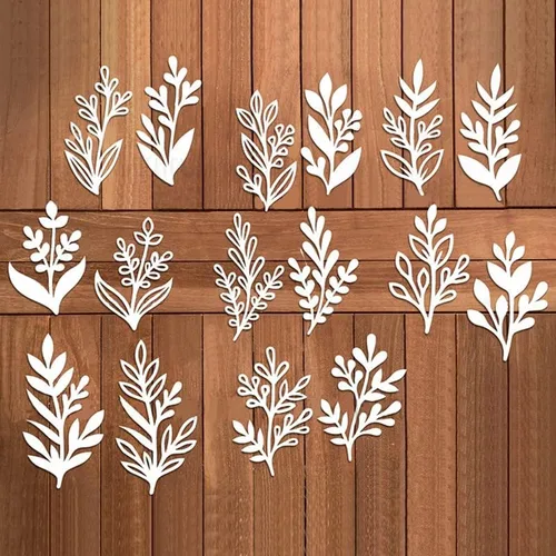 Vista 3 de 8 piezas de hojas troqueladas de corte de metal, plantillas de manualidades de bricolaje, 8 unidades, hojas para álbumes de recortes, plantillas
