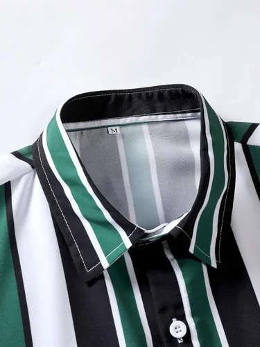 Vista 4 de OYOANGLE Conjunto de 2 piezas para hombre, camisa y pantalones cortos con botones y manga corta