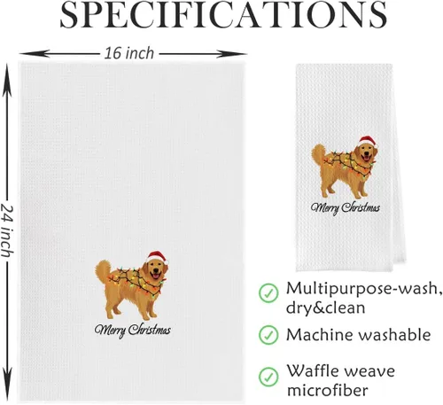 Vista 5 de Regalos de Navidad Golden Retriever - Toallas de cocina decorativas con tejido de gofre Golden Retriever, toallas de cocina navideñas para perro