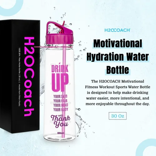 Vista 2 de Botella de agua para entrenamiento motivacional con marcador de tiempo, con medidas, para beber más agua diariamente, transparente de Tritán sin