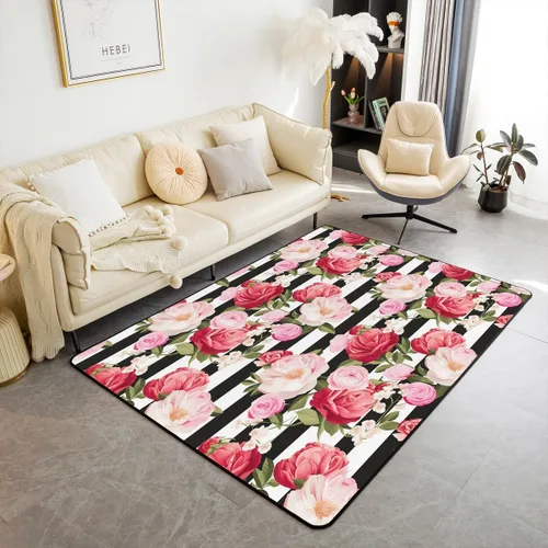 Vista 19 de Feelyou Alfombra de área con diseño de rosas de 3 x 5 para niños, con flores de Buterfly y luna, alfombra decorativa para dormitorio, niños, niñas