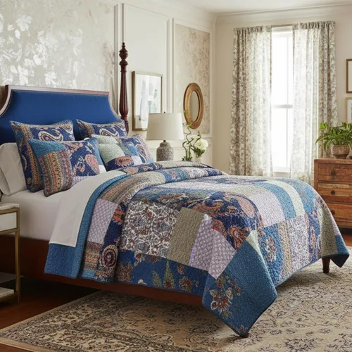 Vista 7 de Tache Home Colcha de cachemir floral bohemio rústico de algodón colcha de retazos