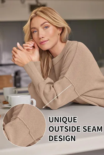Vista 22 de Lillusory - Suéter extragrande con mangas de murciélago y cuello redondo para mujer, prenda moderna de otoño de tejido de punto sin botones