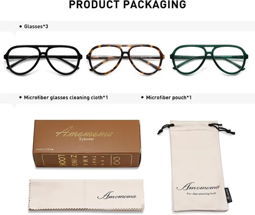 Vista 5 de AMOMOMA Paquete de 3 Gafas de Lectura Aviador Retro Extragrandes para Mujeres y Hombres, Marco Grande Clásico con Filtro de Luz Azul