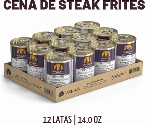 Vista 2 de Weruva Comida Clásica para Perros, Steak Frites con Carne de Res, Calabaza y Batata en Salsa, Lata de 14oz (Paquete de 12)