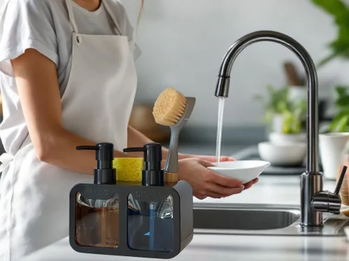 Vista 2 de Esby Juego de dispensador de jabón, dispensador de jabón para platos 4 en 1 para fregadero de cocina, dispensador de jabón de manos que ahorra Negro