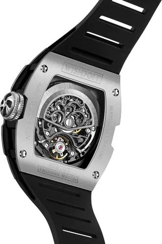 Vista 3 de WISHDOIT Relojes de pulsera mecánicos automáticos Tonneau para hombre, acero inoxidable, con forma de barril, estilo deportivo, impermeable, correa