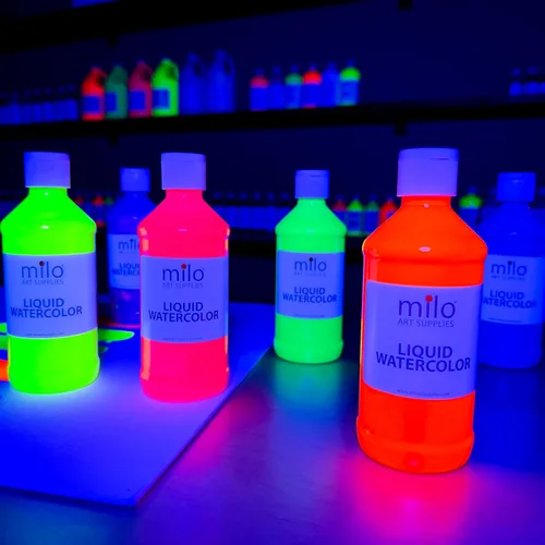 Vista 4 de milo Juego de acuarela líquida fluorescente, 6 colores UV neón, botellas