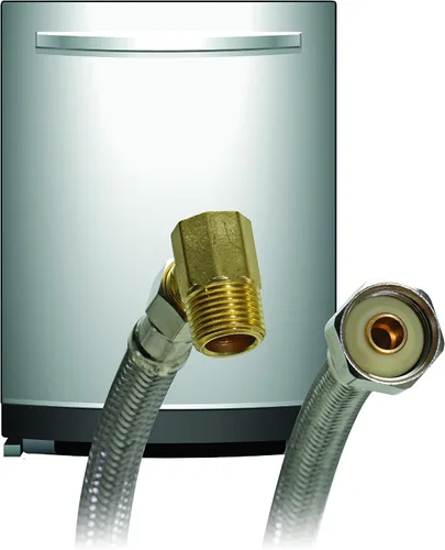 Vista 3 de Fluidmaster B1W60 - Conector para lavavajillas con codo de 3/8 pulgadas, acero inoxidable trenzado, rosca de compresión hembra de 3/8 x rosca de 1/2