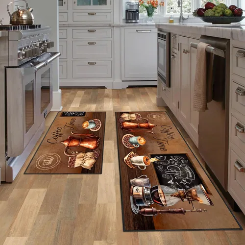 Vista 21 de JWXCBIM Juego de 2 alfombras de cocina con diseño de gato, decoración de estilo granja campestre, tapete de piso de cocina, alfombra antideslizante