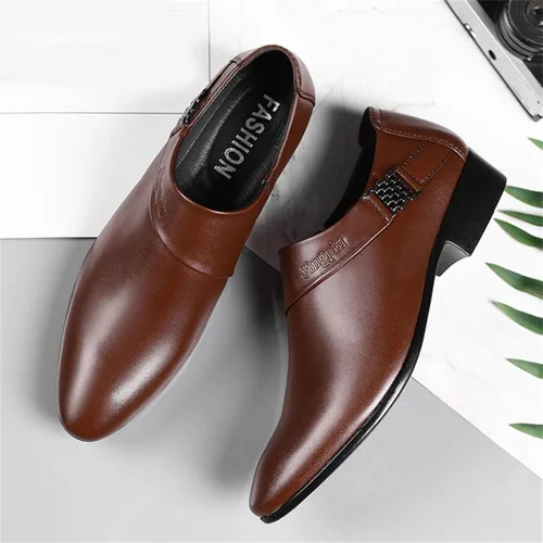 Vista 7 de Zapatos de vestir de esmoquin de cuero para hombre clásicos sin cordones formales estilo Oxford a la moda casual de cuero puntiaguda antideslizante