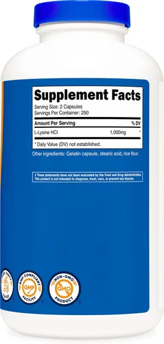 Vista 5 de Nutricost L-lisina 500mg (1000mg porción), 500 cápsulas (3 botellas)