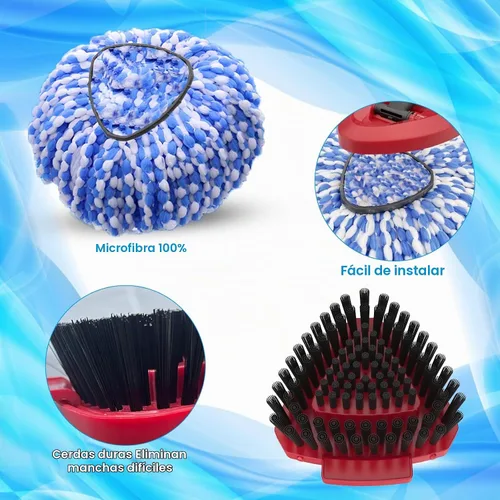 Vista 3 de Paquete de 2 cabezales giratorios de repuesto compatibles con O Cedar RinseClean 2 tanques, cepillo de fregado mejorado, mango de trapeador de 4