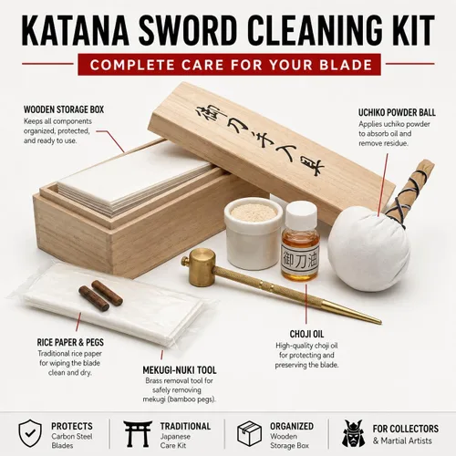 Vista 6 de Ace Martial Arts Supply, kit de limpieza y mantenimiento de katana de samurái japonesa, espada Juego de cuidado tradicional de katana con aceite