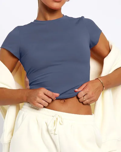 Vista 3 de Camisetas básicas de manga corta con cuello redondo para mujer de verano Y2K, lindas para salir, camisetas estilo bebé