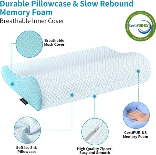Vista 5 de Almohadas de Espuma Viscoelástica Almohada para el Cuello para Dormir, Almohada Cervical Ergonómica Almohada de Cama para Personas que Duermen