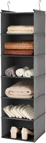 Vista 23 de MAX Houser Organizador colgante de armario de 6 niveles, estante colgante de tela con 2 ganchos resistentes para almacenamiento, plegable (beige)