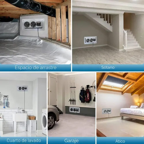 Vista 6 de CADPXS Ventilador para Espacios Reducidos, Ventilador con Estatuto de Humedad, Desumidificador y Termostato de Protección contra Congelamiento